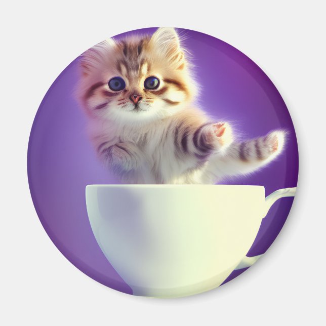 Imã Saltando Kitten em um teacup - ímã de gato (Frente)