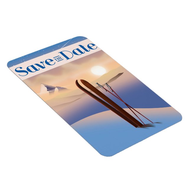 Ímã Salvar a Data Casamento Esqui Vintage (Lado Direito)