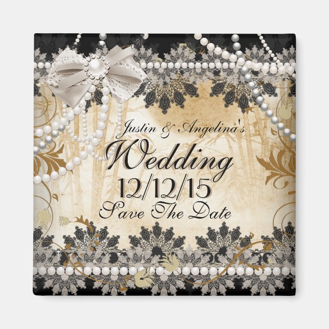 Imã Salvar a Data Casamento Preto Creme Bege (Frente)