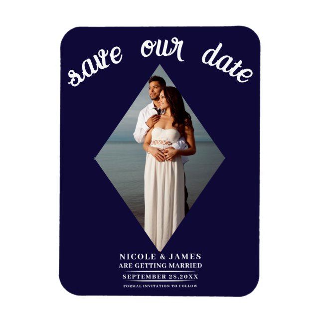 Ímã Salvar a Data de Casamento com Foto de Diamante Mí (Vertical)