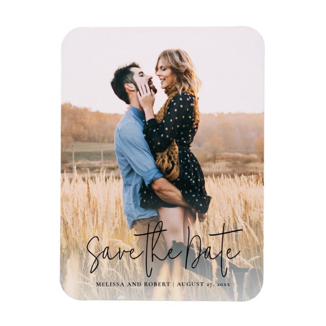 Ímã Salvar a Data de Casamento com Foto em Letra Elega (Vertical)