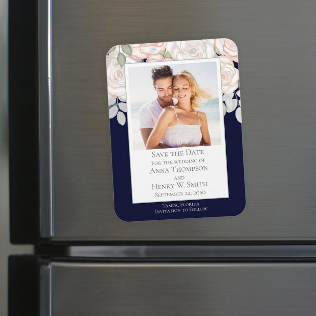 Ímã Salvar a Data de Casamento Elegante Moderno Azul M (Criador carregado)