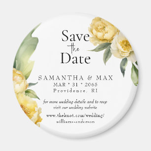 Imã Salvar a Data de Casamento Floral Redondo Amarelo