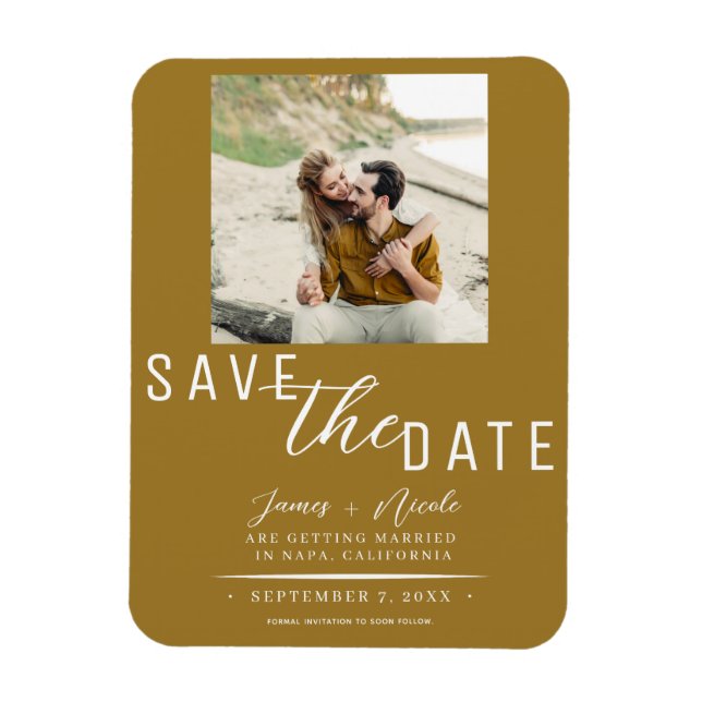 Ímã Salvar a Data de Casamento Foto Bodas Rustic Gold (Vertical)