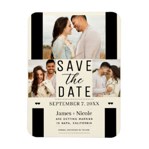 Ímã Salvar a data de casamento moderno creme 3 fotos
