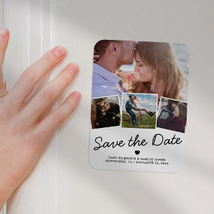 Ímã Salvar a data de casamento simples com 4 fotos