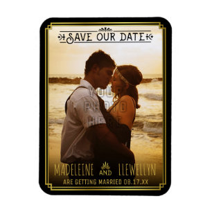 Ímã Salvar a data Deco Dourado preto retro que Wedding