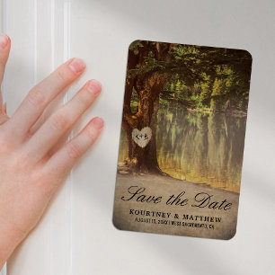 Ímã Salvar a Data do Lago da Árvore Rústica