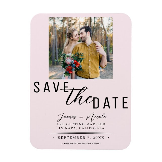 Ímã Salvar a Data Foto Casamento Rubor Rosa (Vertical)