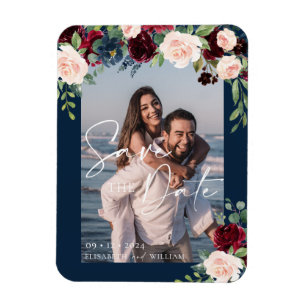 Ímã Salvar a Data Foto Navy Burgundy e Blush