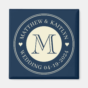 Imã Salvar a Data Monograma Coração Azul Mar Profundo