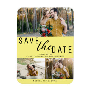 Ímã Salvar data de casamento amarelo 3 fotos