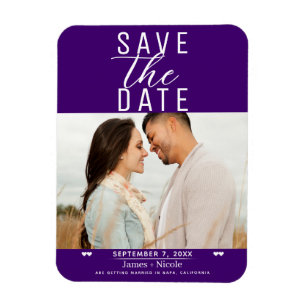 Ímã Salvar data de casamento com foto em roxo índigo m