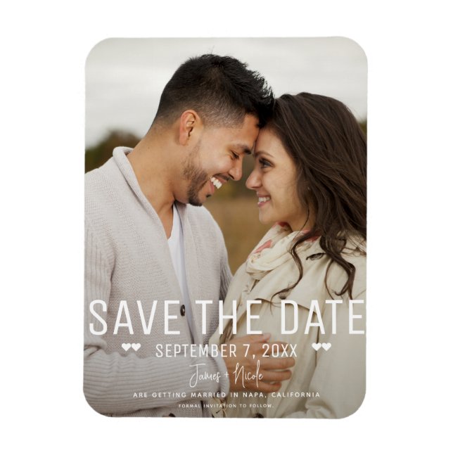 Ímã Salvar data de casamento com foto moderna minimali (Vertical)