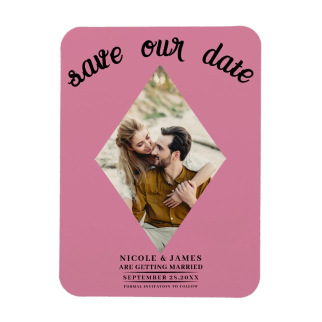 Ímã Salvar Data de Casamento com Foto Rosa Claire (Vertical)