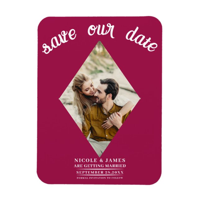 Ímã Salvar Data de Casamento com Foto Rosa framboesa (Vertical)