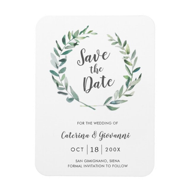 Ímã Salvar Data de Casamento Elegante com Vegetação Rú (Vertical)