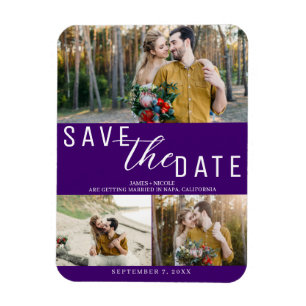 Ímã Salvar data de casamento Indigo Roxo 3 Fotos