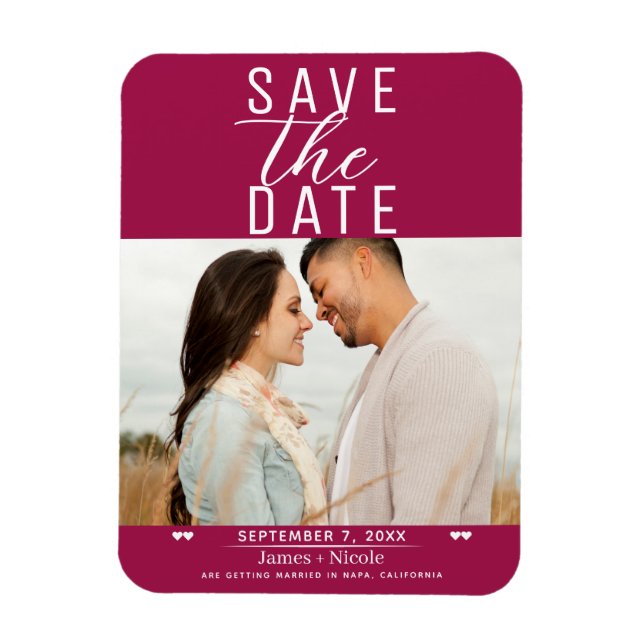 Ímã Salvar data de casamento moderno com foto de framb (Vertical)
