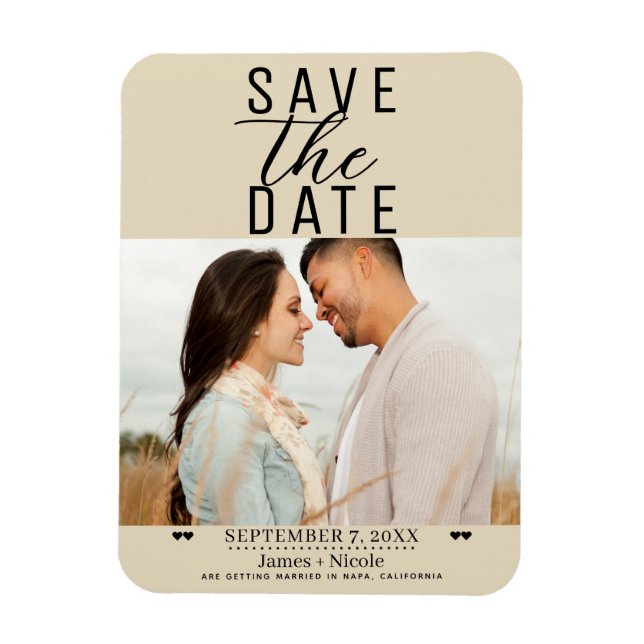 Ímã Salvar Data de Casamento Moderno Foto de Cunho Mar (Vertical)