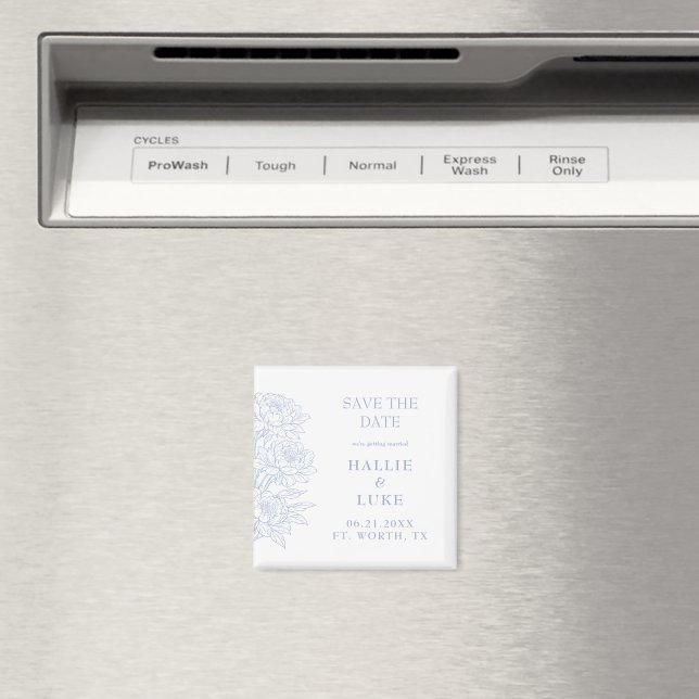 Imã Salvar Data de Casamento Peônia Azul Periwinkle (In Situ (Dishwasher))