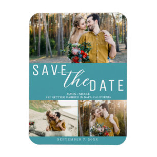 Ímã Salvar data de casamento turquesa 3 fotos