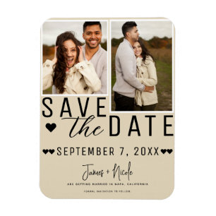 Ímã Salvar data moderno com foto de casamento marrom c
