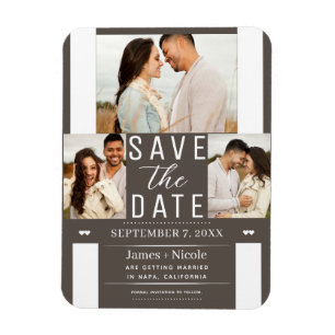 Ímã Salvar data moderno escuro taupe 3 foto casamento 