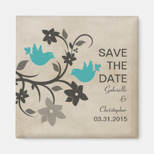 Imã salve a data Aqua Floral Lovebird
