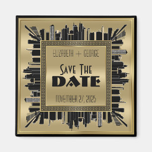 Imã Salve a data Art Deco Gatsby Glamor Dourado Preto