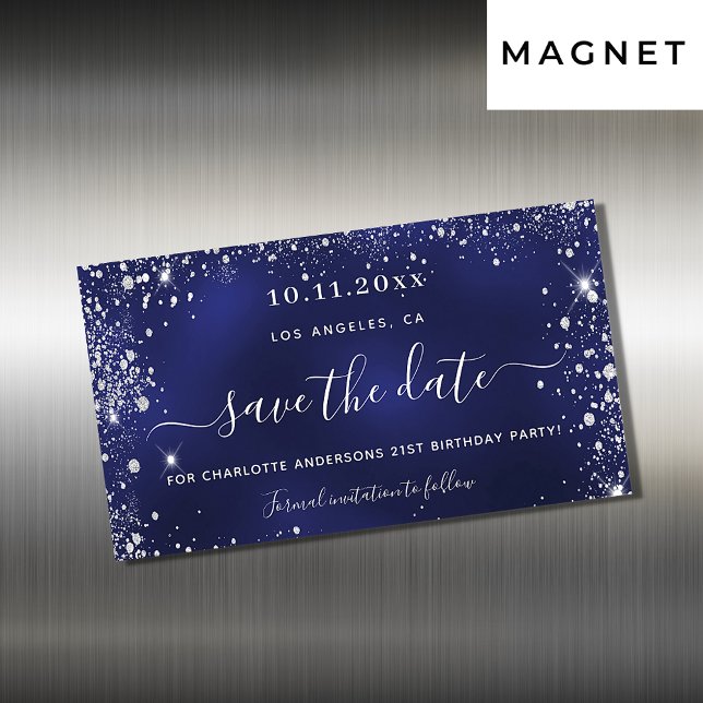 Imã salve a data azul marinho de aniversário (Criador carregado)