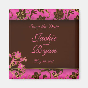 Imã salve a data Brown cor-de-rosa floral Dourado