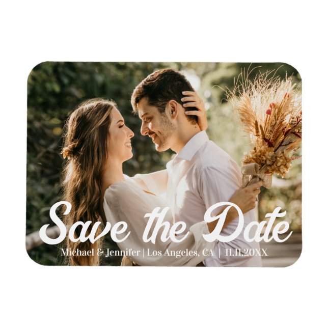 Ímã salve a data caligrafia moderna foto de casamento  (Horizontal)