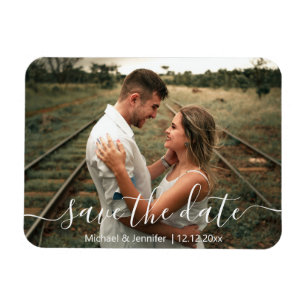 Ímã salve a data  caligrafia moderna foto de casamento