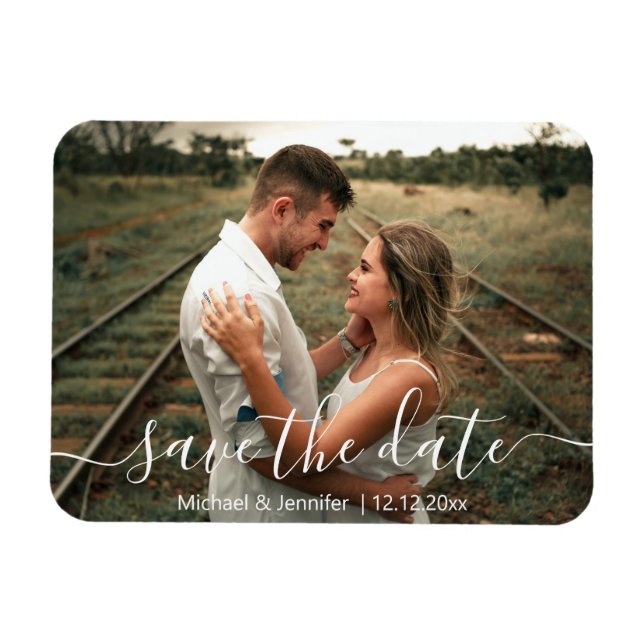 Ímã salve a data  caligrafia moderna foto de casamento (Horizontal)