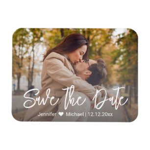 Ímã salve a data chique casal foto com letra manuscrit