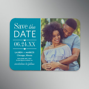 Ímã Salve a Data com Foto em Painel Dividido em Azul T