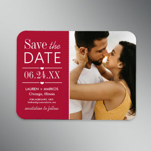 Ímã Salve a Data com Painel Dividido Vermelho e Foto