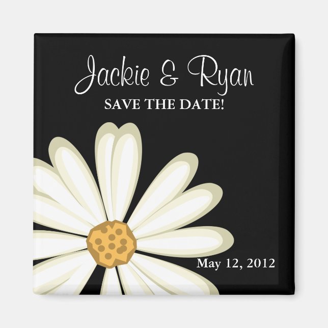 Imã salve a data Daisy Wedding White Black (Frente)