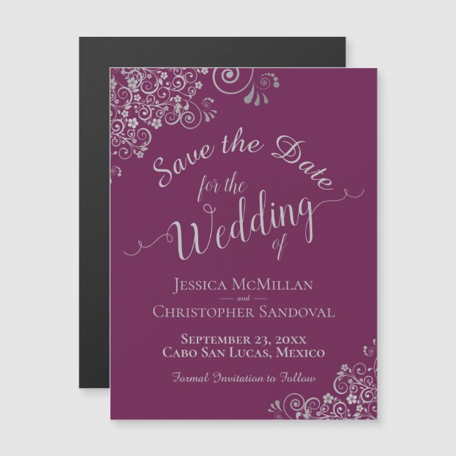 Imã salve a data de ameixas de prata magenta (Frente/Verso)