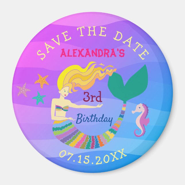 Imã Salve A Data De Aniversário Cute Mermaid (Frente)