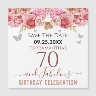 Imã salve a data de aniversário de 70 cor-de-rosa