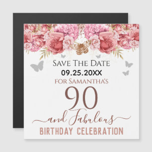 Imã salve a data de aniversário de 90 cor-de-ros