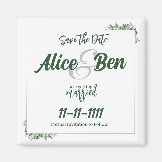 Imã salve a data de Borda Eucalyptus Watercolor (Frente)