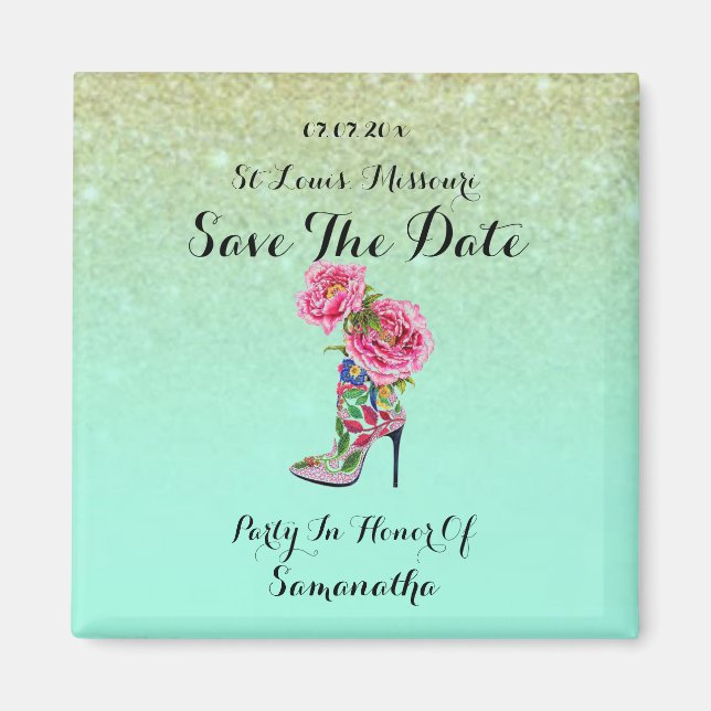 Imã salve a data de Calçado de Partido Floral Vint (Frente)