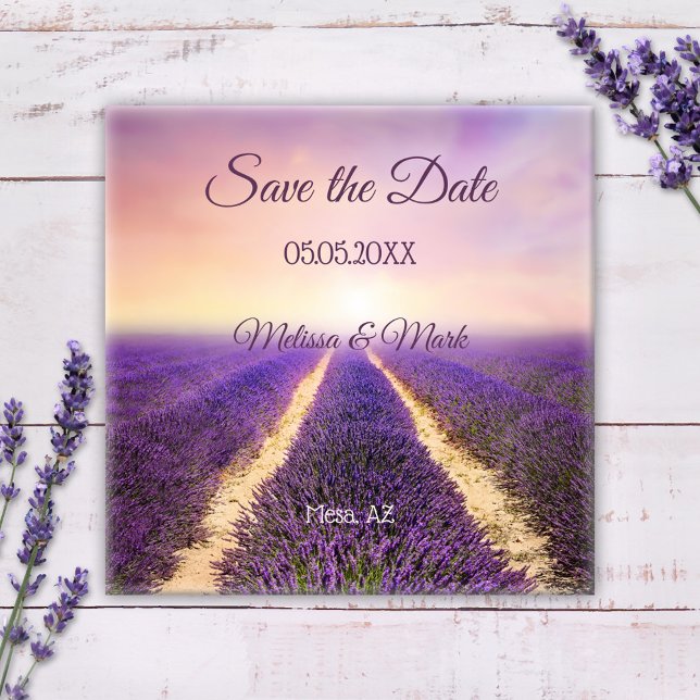 Imã salve a data de Campo da Lavanda Dreamy (A romantic Save the Date magnet featuring a painting of a French lavender field.)