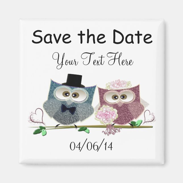 Imã Salve a data de casamento Owls Art Magnet (Frente)