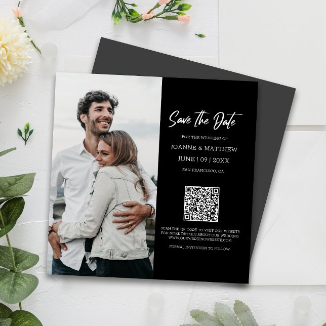 Imã salve a data de Código QR de Foto Moderna Simp (Magnetic invites stick to any metal, ensuring guests remember your special day with ease.)