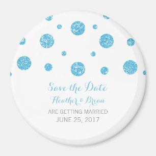 Imã salve a data de Confetti Azul Glitter