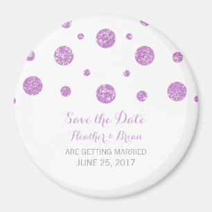 Imã salve a data de Confetti com Glitter Roxo